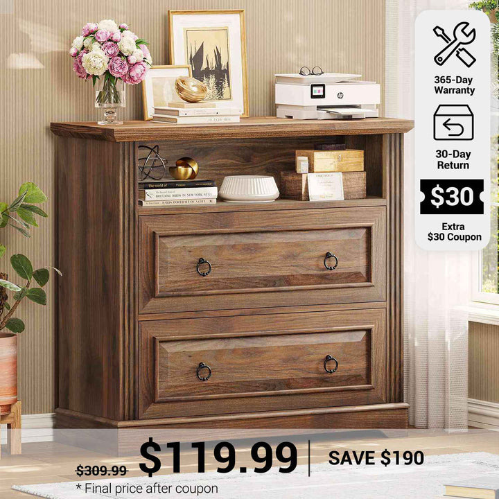 SEDETA® 33.8 Inch 2 Drawer File Cabinet Filing Cabinet Fits Letter Legal A4 Size Farmhouse File Cabinets with Printer Stand Storage Shelf