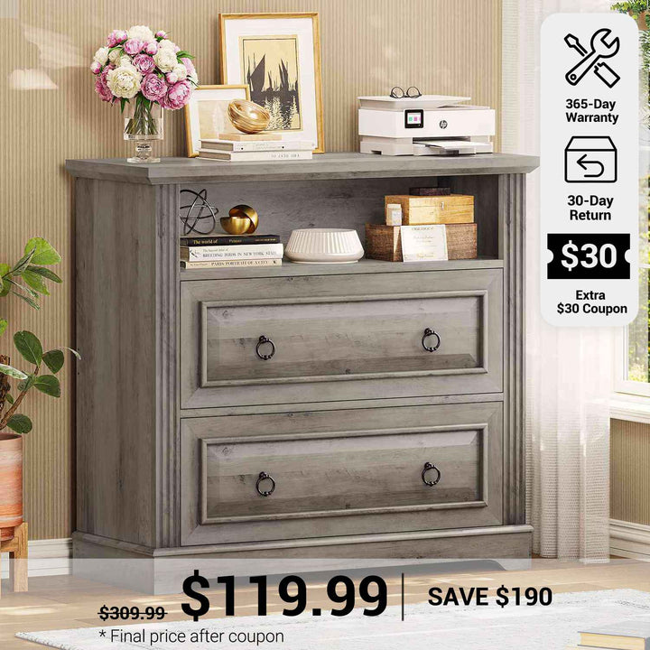 SEDETA® 33.8 Inch 2 Drawer File Cabinet Filing Cabinet Fits Letter Legal A4 Size Farmhouse File Cabinets with Printer Stand Storage Shelf