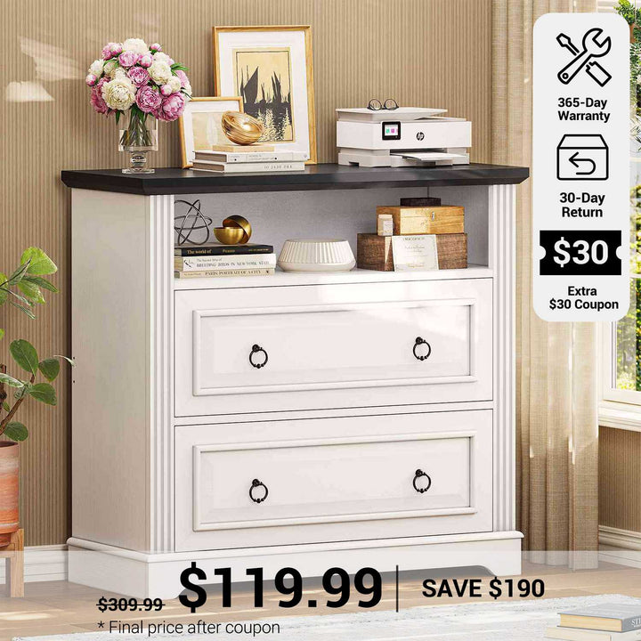 SEDETA® 33.8 Inch 2 Drawer File Cabinet Filing Cabinet Fits Letter Legal A4 Size Farmhouse File Cabinets with Printer Stand Storage Shelf