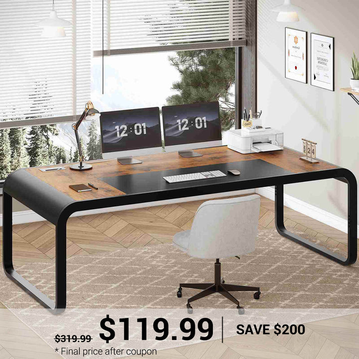 SEDETA | 70.8 Inch Office Executive Desk Modern Computer Desk Workstation with Cable Management