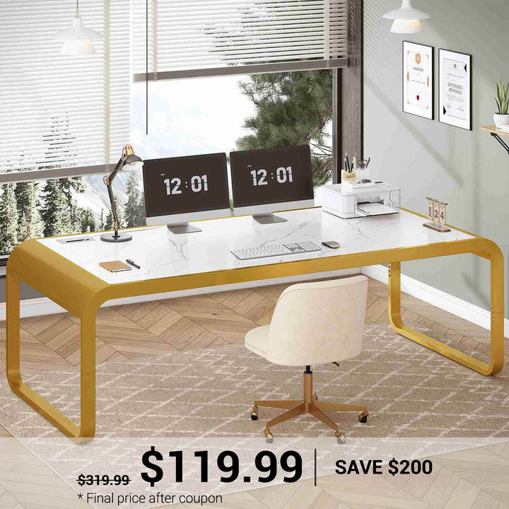 SEDETA | 70.8 Inch Office Executive Desk Modern Computer Desk Workstation with Cable Management