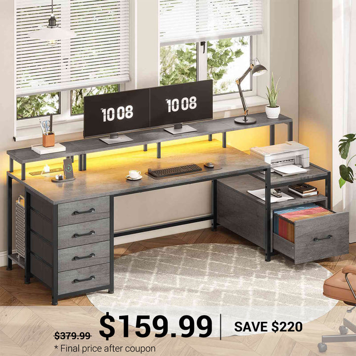 SEDETA | 75 Inch LED Gaming Desk Large Computer Desk with 5 Drawers and Storage Shelves for Home Office