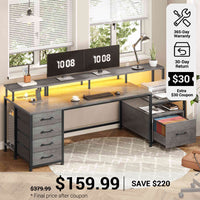 SEDETA® 75 Inch LED Gaming Desk Home Office Computer Desk with 5 Drawers Storage Shelves and Power Outlet