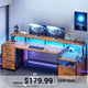 SEDETA 75 Inch Ergonomic Computer Desk Gaming Desk with Led Lights Power Outlet and 5 Drawer for Home Office
