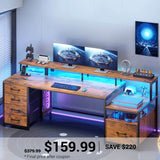 SEDETA | 75 Inch LED Gaming Desk Large Computer Desk with 5 Drawers and Storage Shelves for Home Office