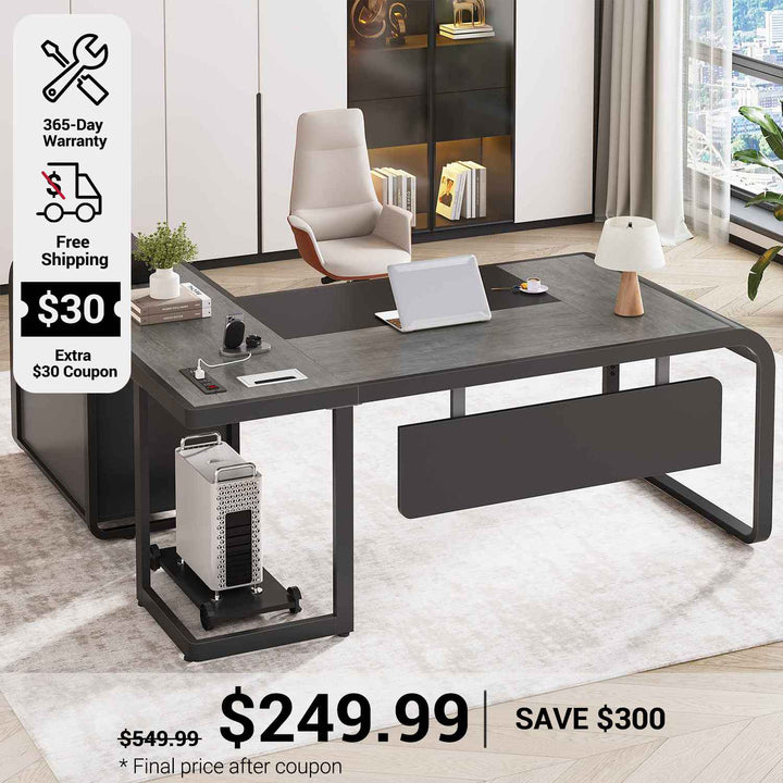 SEDETA 63 Inch L Shaped Executive Desk Computer Desk Spacious Tabletop with Storage Drawers