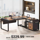 SEDETA | 63 Inch L Shaped Executive Desk Large Computer Office Desk with File Cabinet Drawers Mobile CPU Stand