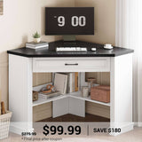 SEDETA | 31.5 Inch Farmhouse Corner Computer Desk with Storage Shelves for Home Office
