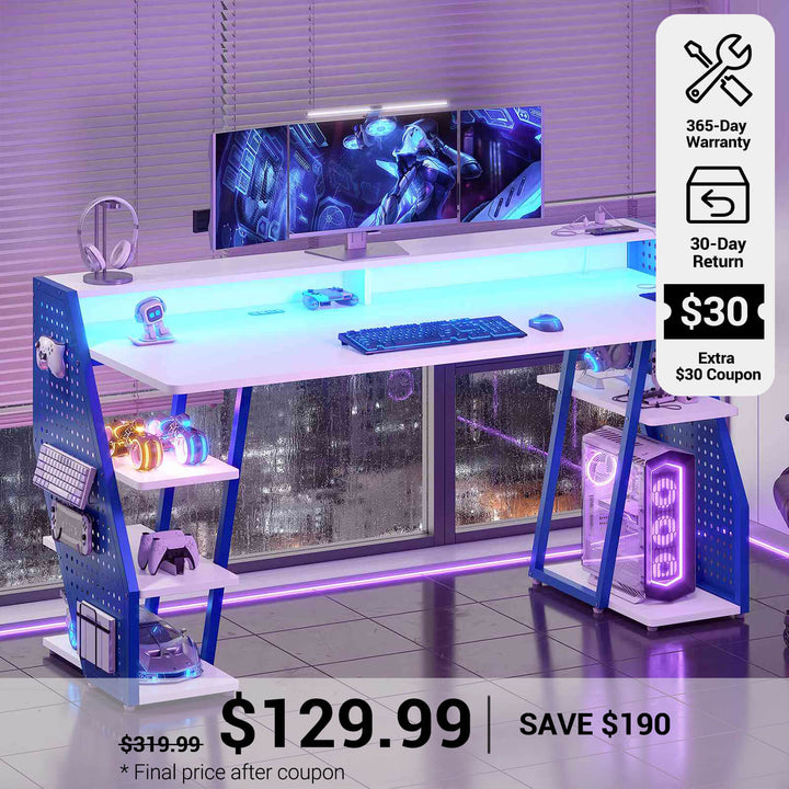 SEDETA® 55 Inch LED Gaming Computer Desk with Monitor Stand and Storage Shelves