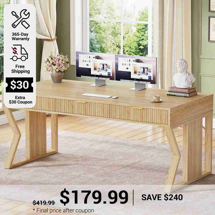 SEDETA 55 Inch Executive Desk Computer Writing Table with Storage Drawers
