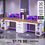 SEDETA® 96.5 Inch Two Person Farmhouse Computer Desk with Drawers and Storage Shelves for Home Office