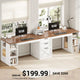 SEDETA 96.5 Inch Long Two Person Farmhouse Computer Desk Writing Desk with Drawers Storage Shelves