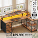 SEDETA 47.2 Inch L Shaped Desk with 4 Drawers and Storage Shelves L Shaped Gaming Desk with LED Lights Power Outlets