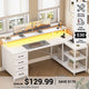 SEDETA 47.2 Inch L Shaped Desk with 4 Drawers and Storage Shelves L Shaped Gaming Desk with LED Lights Power Outlets