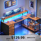 SEDETA 47.2 Inch L Shaped Desk with 4 Drawers and Storage Shelves L Shaped Gaming Desk with LED Lights Power Outlets
