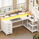 SEDETA 47.2 Inch L Shaped Desk with 4 Drawers and Storage Shelves L Shaped Gaming Desk with LED Lights Power Outlets