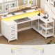 SEDETA 47.2 Inch L Shaped Desk with 4 Drawers and Storage Shelves L Shaped Gaming Desk with LED Lights Power Outlets