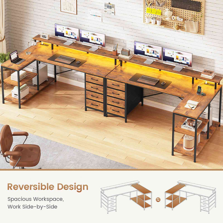 SEDETA 47.2 Inch L Shaped Desk with 4 Drawers and Storage Shelves L Shaped Gaming Desk with LED Lights Power Outlets