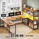 SEDETA 63 Inch Reversible Office Computer Desk L Shaped Gaming Desk with LED Lights Power Outlet 5-tier Storage Shelves