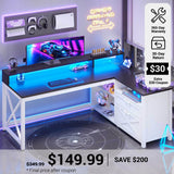 SEDETA® 55 Inch Farmhouse Computer Desk L Shaped Gaming Desk with Drawers and Storage Shelves