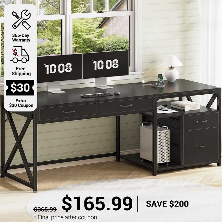 SEDETA 63 Inch Office Desk Computer Desk with File Drawers and Power Outlet