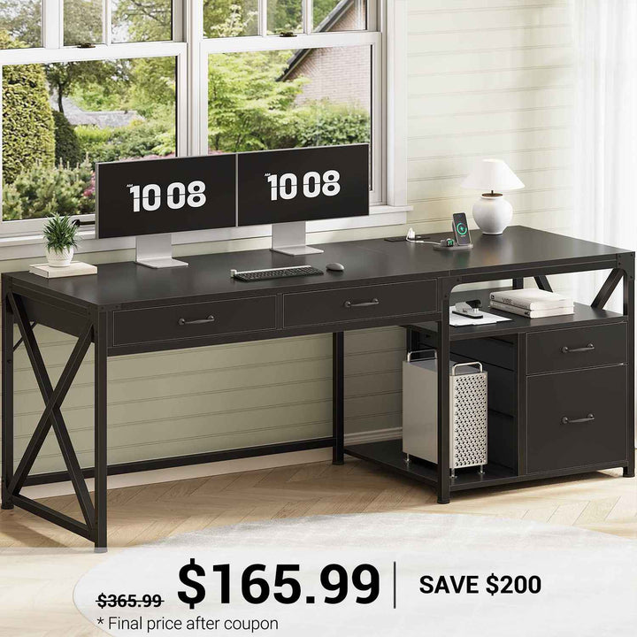 SEDETA 63 Inch Office Desk Computer Desk with File Drawers and Power Outlet