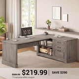 SEDETA | 61 Inch L Shaped Computer Desk Farmhouse Executive Desk with Storage File Drawers Shelves Power Outlets for Home Office