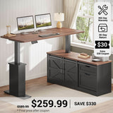 SEDETA® 55 Inch Height Adjustable Farmhouse L Shaped Electric Standing Computer Desk with Power Outlets Storage Drawers