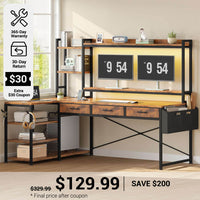SEDETA® 55 Inch L Shaped LED Gaming Desk Reversible Computer Desk with Storage Drawers Hutch Power Outlets