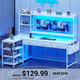 SEDETA | 55 Inch L Shaped Gaming Desk Reversible Corner Computer Desk with Drawers LED Lights and Power Outlets