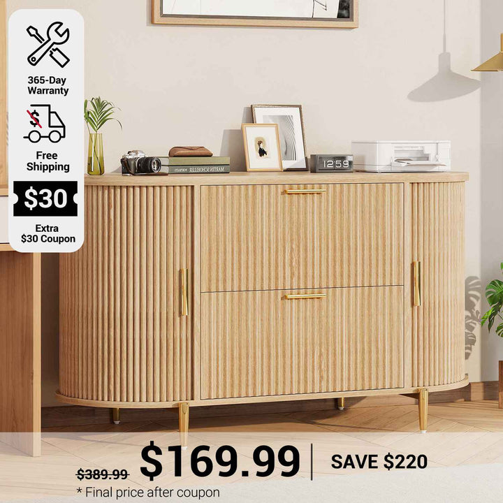 SEDETA 39.4 Inch File Cabinet for Home Office Modern Fluted Curved Cabinet with 2 Sliding Door Storage