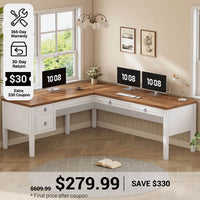 SEDETA® 63 Inch Executive L Shaped Desk Farmhouse Corner Computer Desk with Storage & File Drawers for Home Office