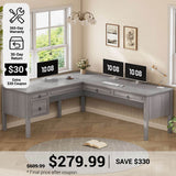 SEDETA® 63 Inch Executive L Shaped Desk Farmhouse Corner Computer Desk with Storage & File Drawers for Home Office