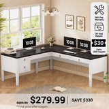 SEDETA® 63 Inch Executive L Shaped Desk Farmhouse Corner Computer Desk with Storage & File Drawers for Home Office