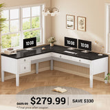 SEDETA | 63 Inch Executive L Shaped Computer Desk Farmhouse Home Office Desk with Storage and File Drawers