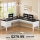 SEDETA® 63 Inch Executive L Shaped Desk Farmhouse Corner Computer Desk with Storage & File Drawers for Home Office
