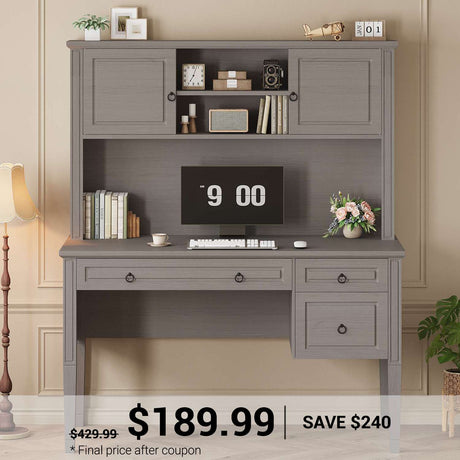 SEDETA | 47.3 Inch Farmhouse Executive Computer Desk with Drawers Storage Cabinet and Open Shelves for Home Office