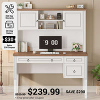 SEDETA® 47.3 Inch Farmhouse Computer Desk Executive Office Desk with Drawers Storage Cabinet and Open Storage Shelves