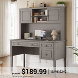SEDETA | 47.3 Inch Farmhouse Executive Computer Desk with Drawers Storage Cabinet and Open Shelves for Home Office