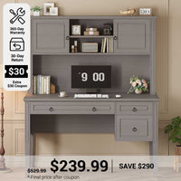 SEDETA® 47.3 Inch Farmhouse Computer Desk Executive Office Desk with Drawers Storage Cabinet and Open Storage Shelves