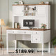 SEDETA® 47.3 Inch Farmhouse Computer Desk Executive Office Desk with Drawers Storage Cabinet and Open Storage Shelves