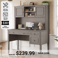 SEDETA® 47.3 Inch Farmhouse Computer Desk Executive Office Desk with Drawers Storage Cabinet and Open Storage Shelves