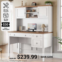 SEDETA® 47.3 Inch Farmhouse Computer Desk Executive Office Desk with Drawers Storage Cabinet and Open Storage Shelves