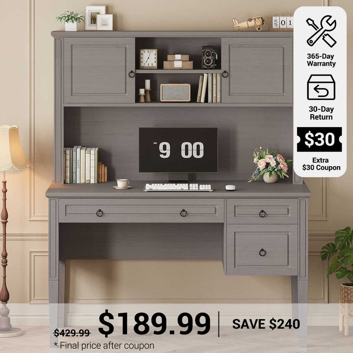 SEDETA® 47.3 Inch Farmhouse Computer Desk Executive Office Desk with Drawers Storage Cabinet and Open Storage Shelves