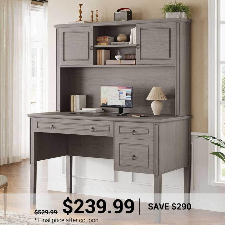 SEDETA® 47.3 Inch Farmhouse Computer Desk Executive Office Desk with Drawers Storage Cabinet and Open Storage Shelves