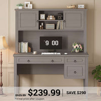 SEDETA® 47.3 Inch Farmhouse Computer Desk Executive Office Desk with Drawers Storage Cabinet and Open Storage Shelves