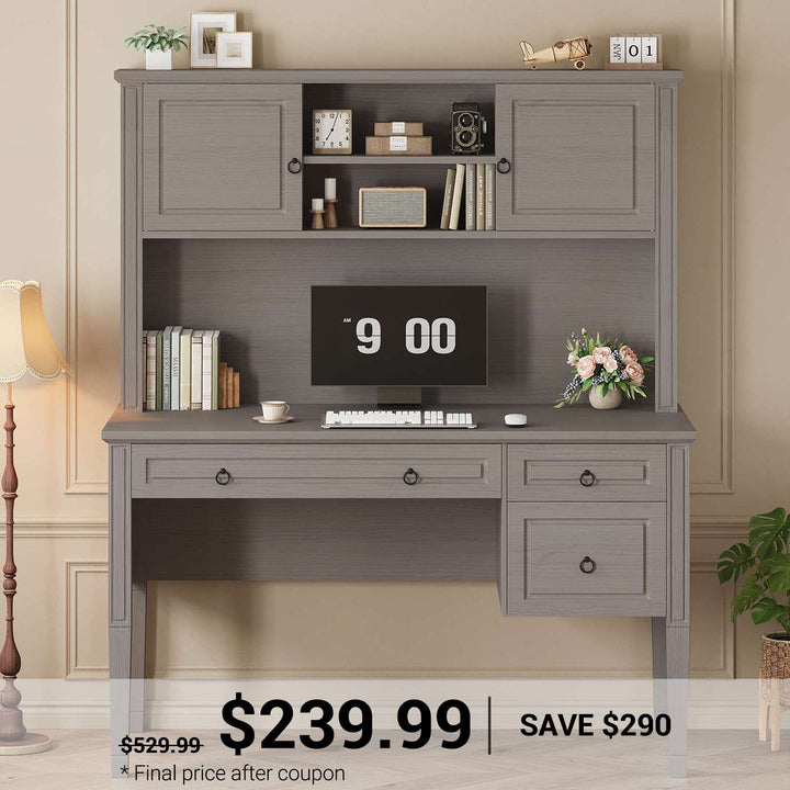 SEDETA® 47.3 Inch Farmhouse Computer Desk Executive Office Desk with Drawers Storage Cabinet and Open Storage Shelves