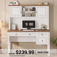 SEDETA® 47.3 Inch Farmhouse Computer Desk Executive Office Desk with Drawers Storage Cabinet and Open Storage Shelves