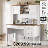 SEDETA 47.3 Inch Farmhouse Executive Desk Computer Desk with 3 Drawers Hutch Storage Cabinet Shelves