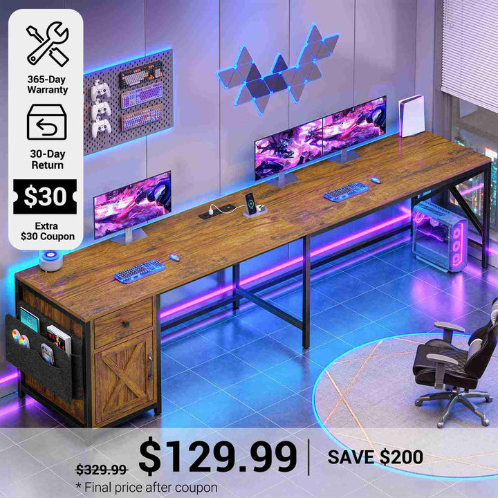 SEDETA® 63 Inch Farmhouse Computer Desk L Shaped Convertible Long Office Desk with Drawer Storage Cabinet and Power Strip